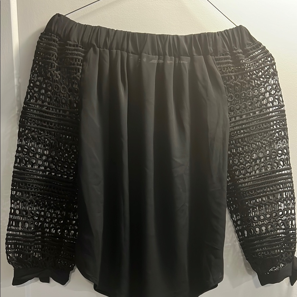 Black Off-Shoulder Top with Lace Sleeves